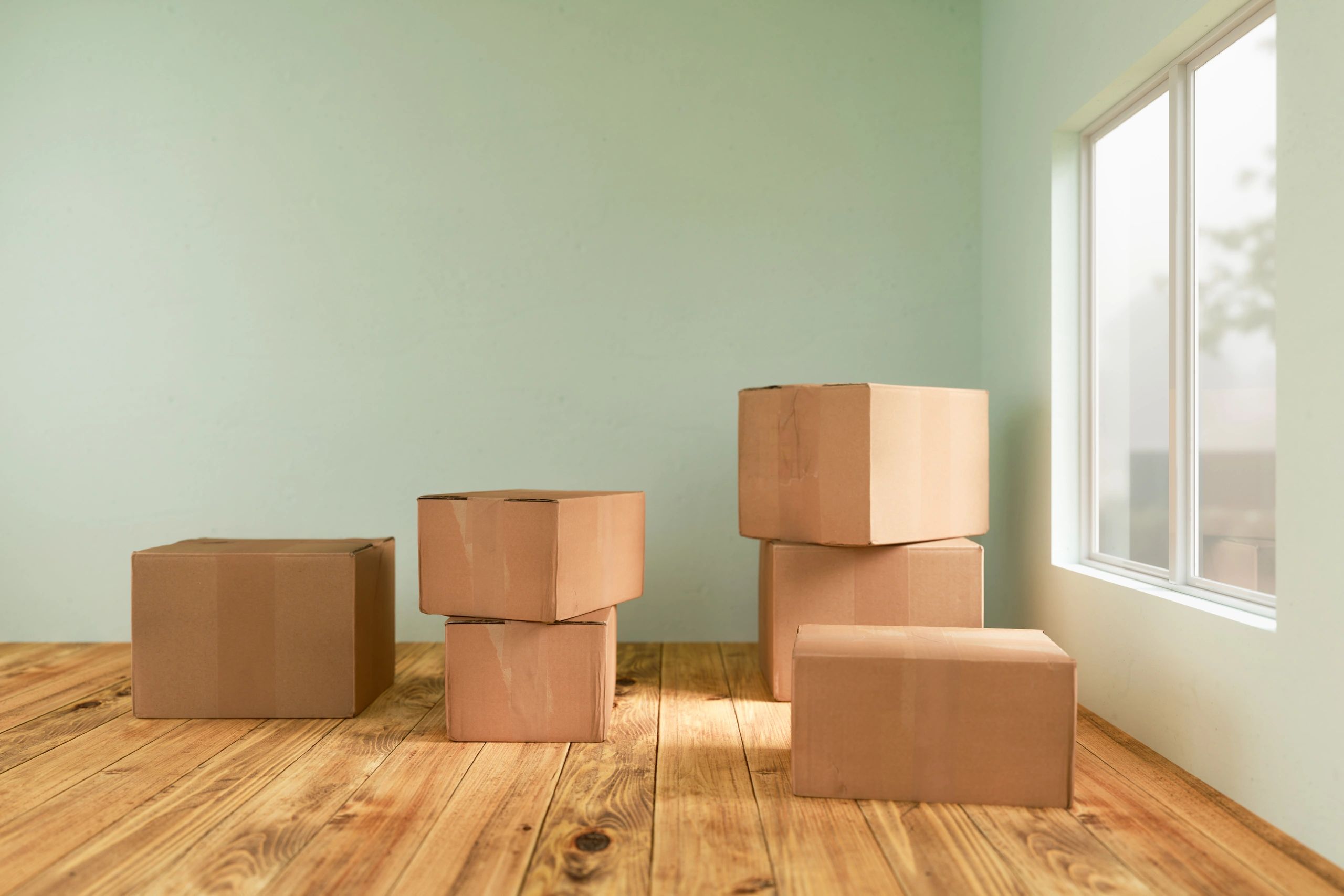 Moving boxes prepared for short-term storage