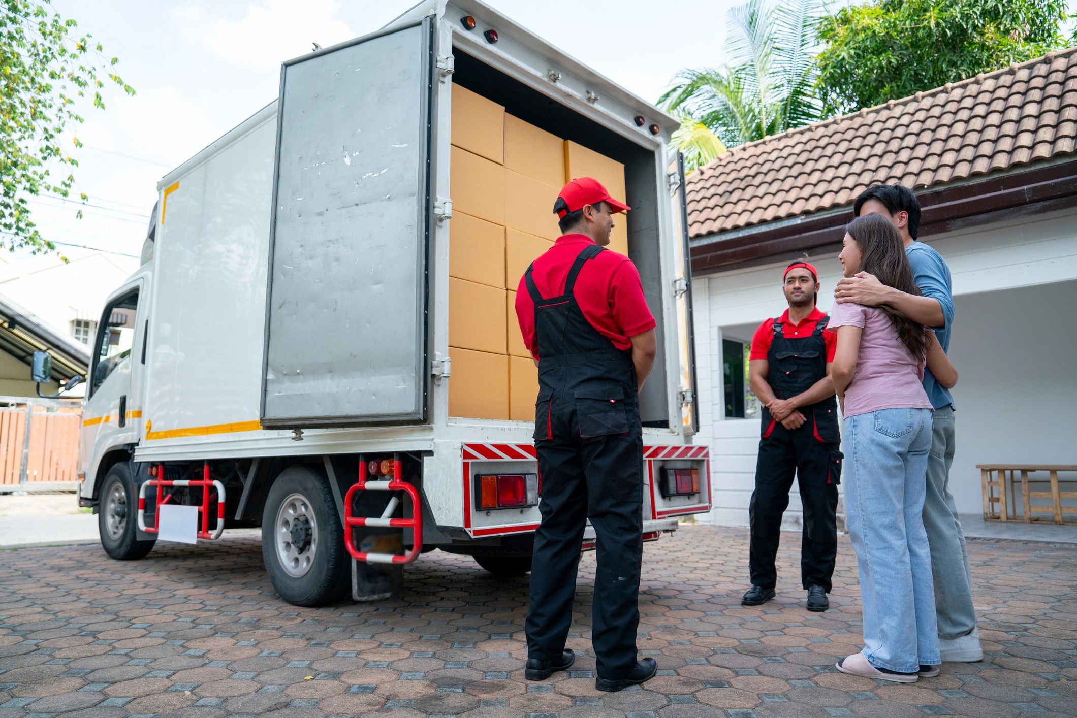 Moving team and van outside a residential property